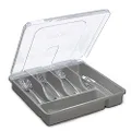 YICOCHI Utensil Holder for Countertop with Lid, Plastic Silverware Tray for Drawer, 5 Compartments Flatware Organizer, Gray