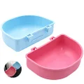 2 PcsRabbit Food Water Bowl, Guinea Pig Plastic Food Basin Dish, Chinchilla Hanging Portable Feeding Bowl (Pink and Blue)