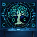 Tapestry for Bedroom Aesthetic Black Light Tree of Life Tapestry UV Reactive Trippy Tapestry Colorful Wall Tapestry Hippie Sun Moon Star Galaxy Space Tapestries Green Forest Wall Hanging Decor Vibrant Nature Home Posters