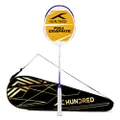 HUNDRED Powertek 1000 PRO Graphite Strung Badminton Racket with Full Racket Cover (White/Blue) | for Intermediate Players | 95 Grams | Maximum String Tension - 26lbs