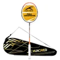 HUNDRED Powertek 1000 PRO Graphite Strung Badminton Racket with Full Racket Cover (Black/Orange) | for Intermediate Players | 95 Grams | Maximum String Tension - 26lbs