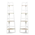 HelloFurniture 2X 4 Tier Ladder Shelving Unit Display Stand Book Rack Corner Storage White