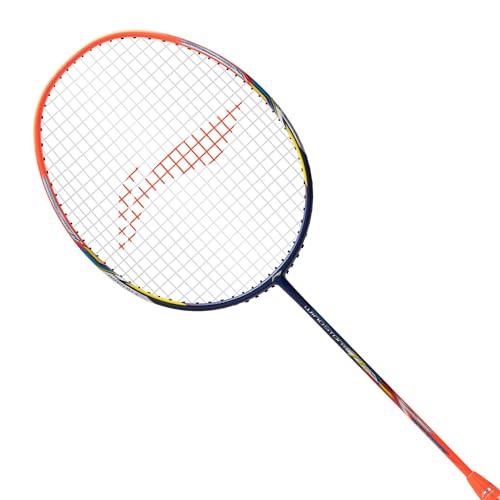 Li-Ning Windstorm 72 S Carbon Fibre Unstrung Badminton Racket with Full Racket Cover (Navy/Orange/Yellow) | for Intermediate Players | 72 Grams | Maximum String Tension - 30lbs