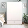 Merryluk 3 Door 2 Drawer Wardrobe,Bedroom Wardrobes Simple White & Oak Wooden Multi-Function Clothes Storage Cabinet for Hanging Clothes Storage
