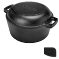 Pre-Seasoned Cast Iron Skillet and Double Dutch Oven Set â€“ 2 in 1 Cooker: 5 Quart Deep Pan, 10-Inch Frying Pan Converts to Lid for Dutch Oven â€“ Grill, Stove Top and Induction Safe,Black