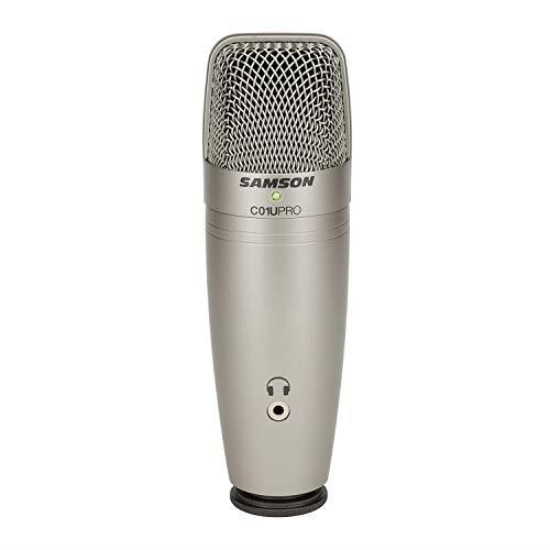 Samson Studio Condenser USB Microphone with Headphone Output - 29/C01UPRO 16-bit, 44.1/48kHz Resolution - Ideal for Musicians, Producers, Broadcasters, YouTube Recordings, Plug-and-Play(Silver)