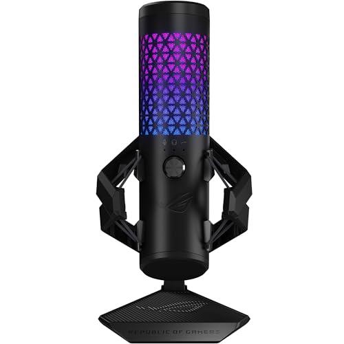 ASUS ROG Carnyx RGB Condenser Gaming Microphone Black (Gaming, Streaming and Podcast, 25 mm Capacitor Capsule, 192 kHz / 24 Bit Sampling Rate, High Pass Filter, Pop Filter, Metal Holder, Aura Sync)
