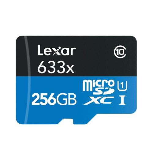 Lexar High-Performance 633x 256GB microSDXC UHS-I Card with SD Adapter, Up to 100MB/s Read, for Smartphones, Tablets, and Action Cameras (LSDMI256BBNL633A)