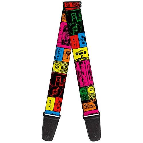 Buckle-Down Premium Guitar Strap, Tapes Neon Multicolour, 29 to 54 Inch Length, 2 Inch Wide