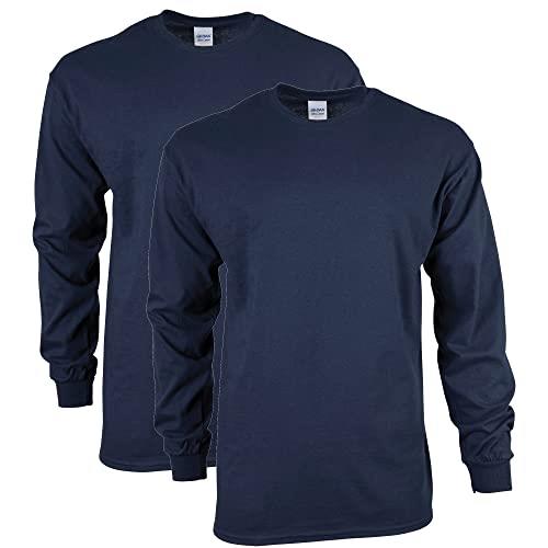 Gildan Men's Ultra Cotton Adult Long Sleeve T-Shirt, 2-Pack, Navy, 2X-Large