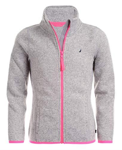 Nautica Girls' Full-Zip Fleece Jacket, Signature Logo Design, Lightweight & Wind Resistant, Grey Heather, 6