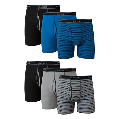 Hanes Boxer Briefs, Cool Dri Moisture-Wicking Underwear, Cotton No-Ride-up for Men, Multi-Packs Available, 6 Pack - Striped Assorted, XX-Large