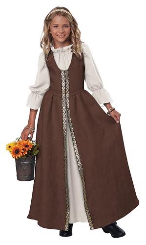 California Girl's Renaissance Faire Medieval Princess Costume, Brown/White, X-Large