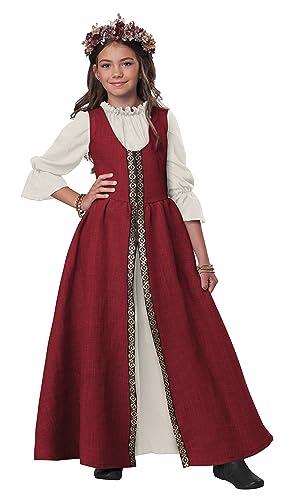 California Girl's Renaissance Faire Medieval Princess Costume, Red/White, Large