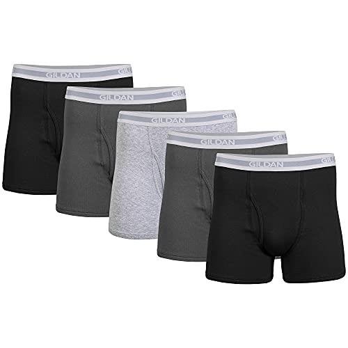 Gildan Men's Boxer Briefs, Multipack, Black/Charcoal/Sport Grey (5-Pack), Medium