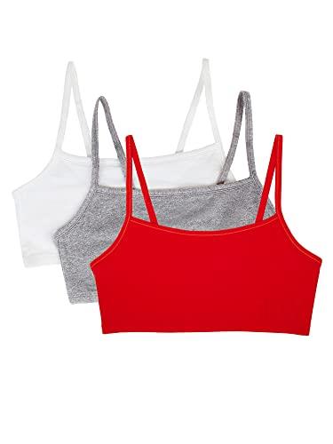 Fruit of the Loom Women's Spaghetti Strap Cotton Pullover Sports Bra, Red Hot/White/Grey Heather, 32