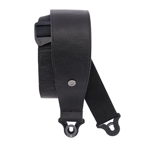 D'Addario Comfort Leather Auto Lock Guitar Strap - Acoustic & Electric Guitar Accessories - Easy to Use Auto Locking Guitar Straps - Uses Existing Guitar Strap Buttons - Leather - 3" Width - Black