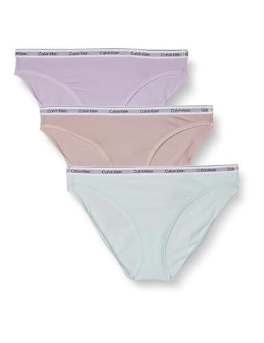 Calvin Klein Women's Modern Logo Bikini Briefs, Pastel Lilac/Island Reef/Pink Ice, Small (Pack of 3)