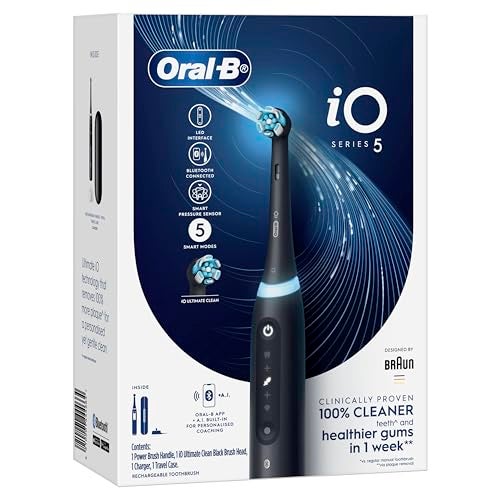 Oral-B iO Series 5 Black Bluetooth Electric Toothbrush with A.I. Connectivity, 5 Brushing Modes, Travel Case & Charging Station Included