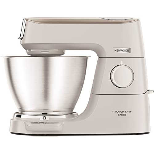 Kenwood Titanium Chef Baker, Kitchen Machine with K-Whisk, Stand Mixer with Kneading Hook, Whisk and 5L Bowl, KVC65.001WH, Power 1400W, White