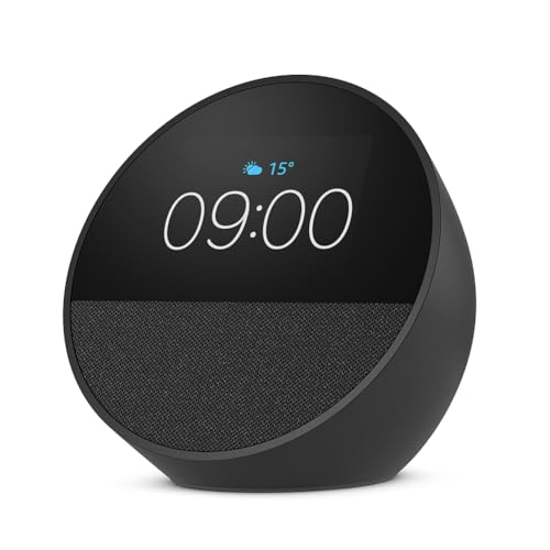Amazon Echo Spot (2024 release), Smart alarm clock with vibrant sound, Black, with Alexa+ Early Access