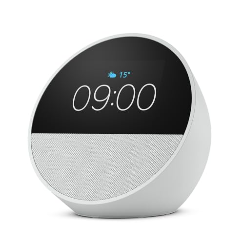 Amazon Echo Spot (2024 release), Smart alarm clock with vibrant sound, Glacier White, with Alexa+ Early Access