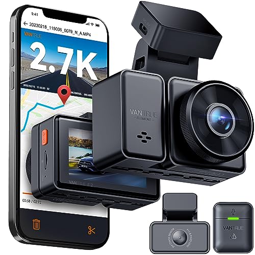Vantrue E2 Dash Cam Front and Rear, 2.7K+1440P WiFi Dash Camera for Cars, with STARVIS 2, Super Night Vision, WDR, GPS, 24H Parking Mode, Voice/App Control, Motion Detection, Support 512GB