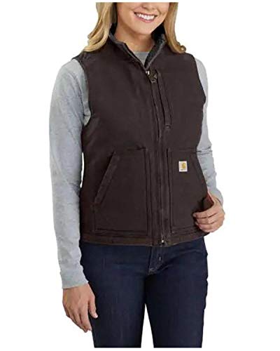 CARHARTT Women's Relaxed Fit Washed Duck Sherpa Lined Mock Neck Vest, Dark Brown, Large