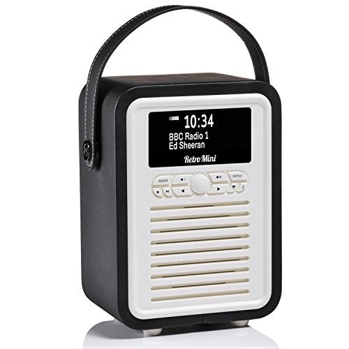 VQ Retro Mini Portable Dab Radio with Bluetooth Speaker & Aux - Bedside Dab+ FM Radio Alarm Clock - Digital Radio Mains Powered & Battery - Black