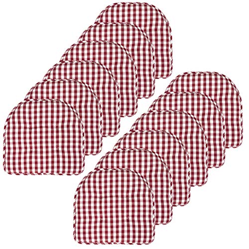 Sweet Home Collection Chair Cushion Memory Foam Pads Tufted Slip Non Skid Rubber Back U-Shaped 17" x 16" Seat Cover, 12 Pack, Checkered Wine/White
