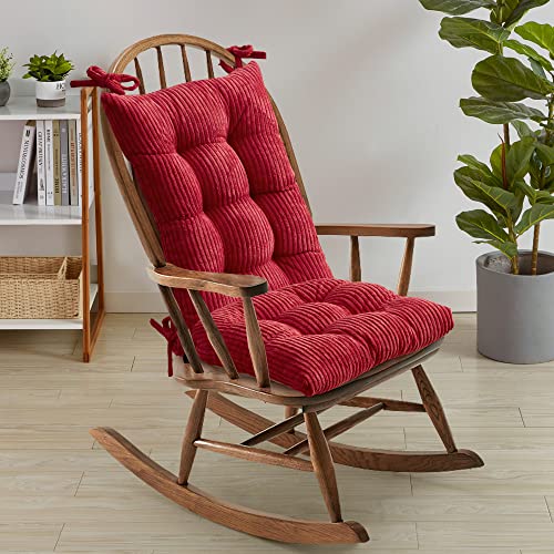 Sweet Home Collection Rocking Chair Cushion Premium Tufted Pads Non Skid Slip Backed Set of Upper and Lower with Ties, 1 Count (Pack of 1), Velvet Red
