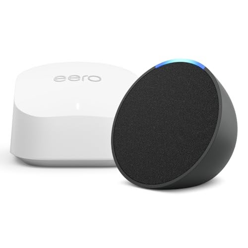 Amazon eero 6+ dual-band mesh Wi-Fi 6 router + Echo Pop Charcoal