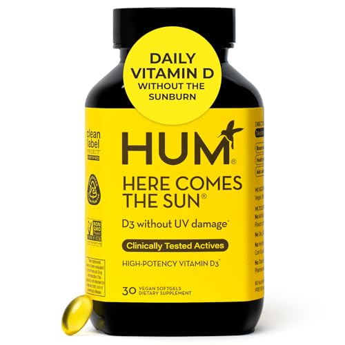 HUM Here Comes The Sun - Immune System Support Supplement - High-Potency Vegan 2000 IU Vitamin D3 to Support Radiant Skin, Mood, and Bone Health (60 Softgels)