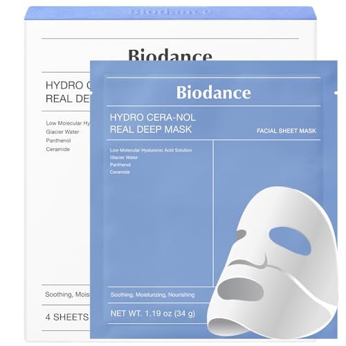 BIODANCE Hydro Cera-nol Real Deep Mask, Overnight Hydrogel Mask, Hydrating Facial Mask For Sensitive Skin, Redness Reducing & Quick Soothing Effect, Korean Skincare, Stocking Stuffers |1.19oz(34g)x4ea