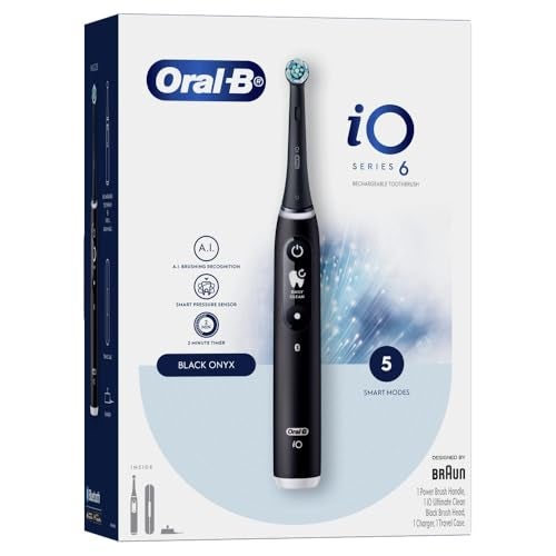 Oral-B iO Series 6 Gentle Clean Electric Toothbrush with A.I. Connectivity, Travel Case, and LED Interactive Screen,
