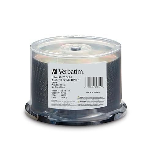 VER95355 - Verbatim DVD-R 4.7GB 16X UltraLife Gold Archival Grade with Surface and Hard Coat - 50pk Spindle