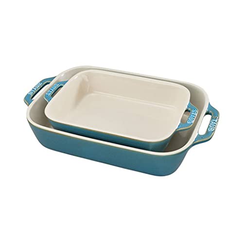 STAUB Ceramique 2-Piece Rectangular Oven Dish Set, Antique Turquoise, Ceramic, 2-Piece (20 x 16 cm & 27 x 20 cm)