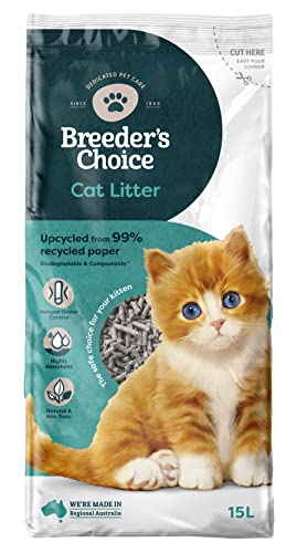 Breeders Choice 99 percent Recycled Paper Cat Litter 15 Litre