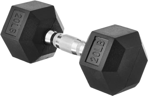 Amazon Basics Rubber Encased Exercise and Fitness Hex Dumbbell Hand Weight for Strength Training, 9.1kg / 20lbs