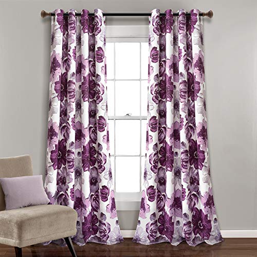Lush Decor Leah Floral Insulated Grommet, 52" W x 95" L, Purple & Gray