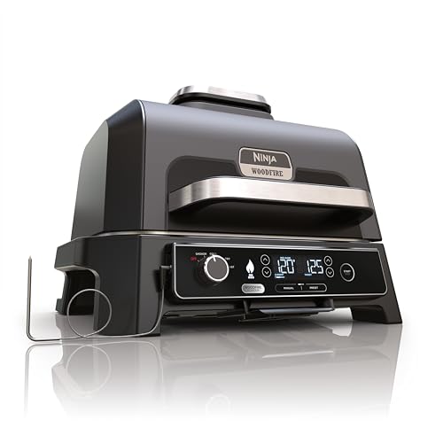 Ninja Woodfire Pro XL Outdoor Electric BBQ Grill & Smoker, Table Top Air Fryer, Includes Non-Stick Grill Grate & Crisper Basket, OG850ANZ, Black