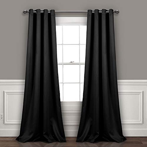 Lush Decor Insulated Grommet Blackout Curtains Panel Pair, 52" W x 95" L, Black