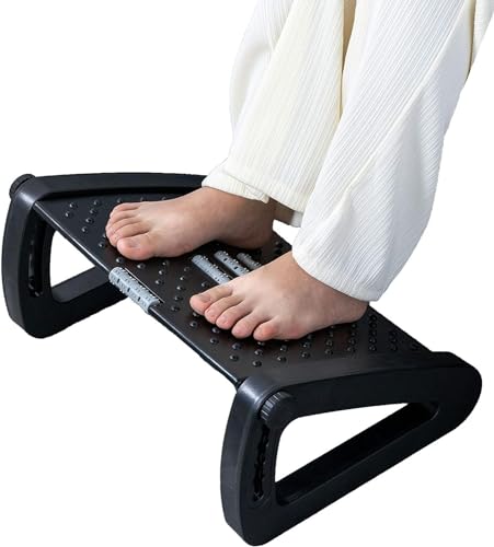 Mumoo Bear Foot Rest for Under Desk at Work, Ergonomic 6 Heights Adjustable Footrest with Massage Roller, Portable Under Desk Foot Stool for Home,Office, Black