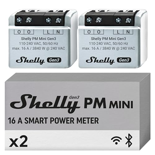 Shelly PM Mini Gen3, Intelligent Wi-Fi and Bluetooth Power Meter, 1 Channel 16 A, Power Measurement Device, Compatible with Alexa and Google Home, iOS-Android app, no hub Required (2-Pack)