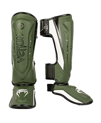 Venum Elite Evo Shin Guards-Khaki/Silver - L