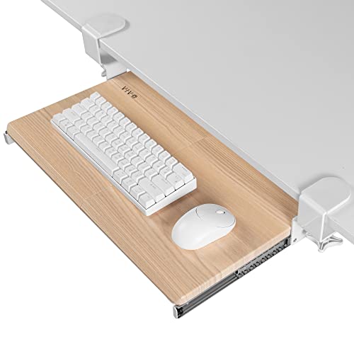 VIVO Small Clamp-on Computer Keyboard and Mouse Under Desk Slider Tray, 20 x 11 inch Pull Out Platform Drawer, Light Wood, MOUNT-KB05ES-A
