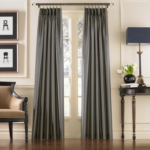 Curtainworks Marquee Faux Silk Pinch Pleat Curtain Panel, 30 by 120", Pewter