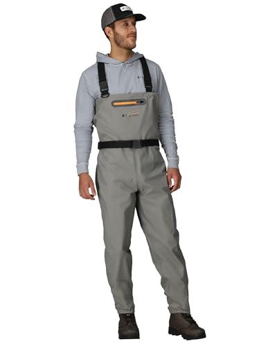 FROGG TOGGS Men's Grey Solid Wader Waders | 4-Ply Nylon Upper, Double-Taped Neoprene Booties, Zippered Chest Pockets, Adjustable Y-Back Suspenders, For Men And Women