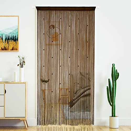 YaoYue Beaded Curtain Door String Curtains for Doorway Tassels Beads Hanging Fringe Hippie Room Divider Window Hallway Entrance Wall Closet Bedroom Privacy Decor (39×110in/100×280cm, Coffee)