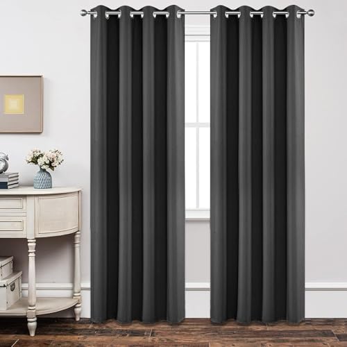 Joydeco Blackout Curtains 72 Inch Length 2 Panels Set, Thermal Insulated Long Curtains& Drapes 2 Burg, Room Darkening Grommet Curtains for Living Room Bedroom Window (W52 x L72 Inch, Dark Grey)